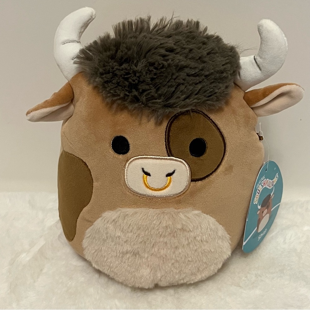 Squishmallow Shep Brown Bull 🐮, Nose Ring, Buffalo Ox Cow Clover, 7” New